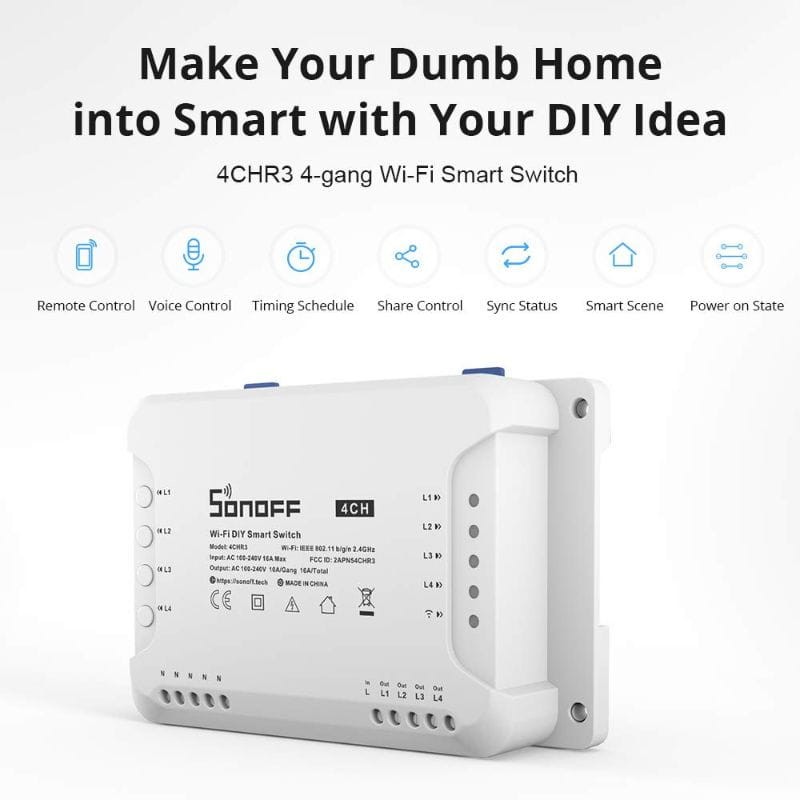 Sonoff 4CHR3 - Relé WiFi inteligente de 4 canais - Item1