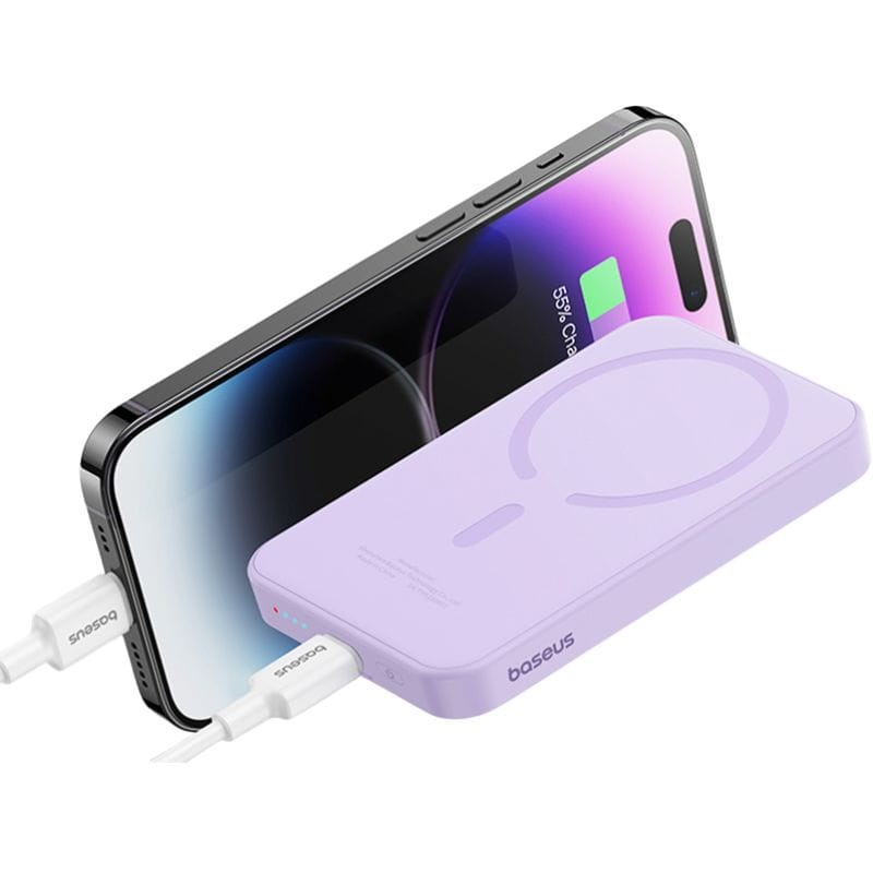 Power Bank Mini 5000mAh Baseus compatible con MagSafe Morado - Carga rápida 20W y Cable tipo C incluido - Ítem5