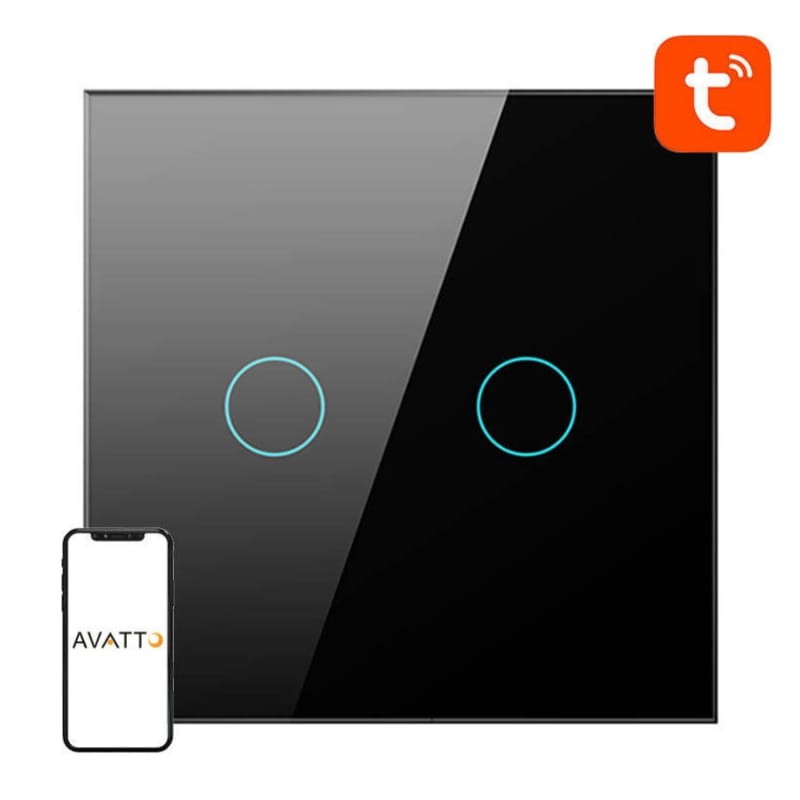 Avatto TS02-EU-B2 2 Botones WiFi Negro - Interruptor Táctil Inteligente - Ítem1