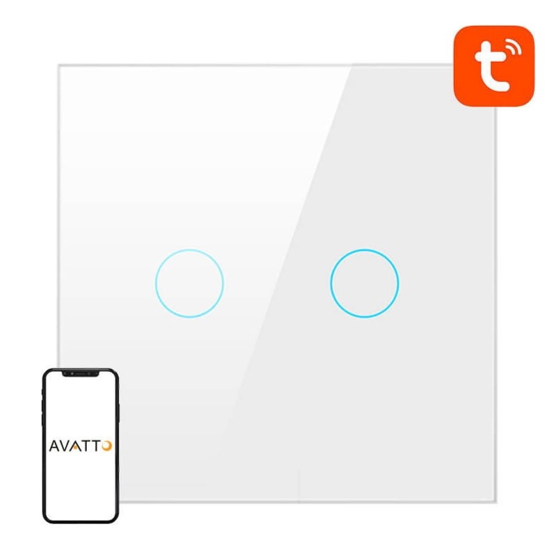 Avatto TS02-EU-W2 2 Botones WiFi Blanco - Interruptor Táctil Inteligente - Ítem1