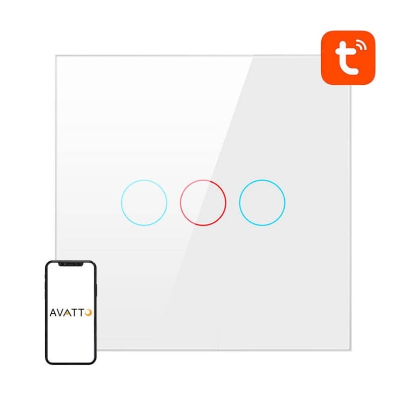 Avatto TS02-EU-W3 3 Botones WiFi Blanco - Interruptor Táctil Inteligente - Ítem1