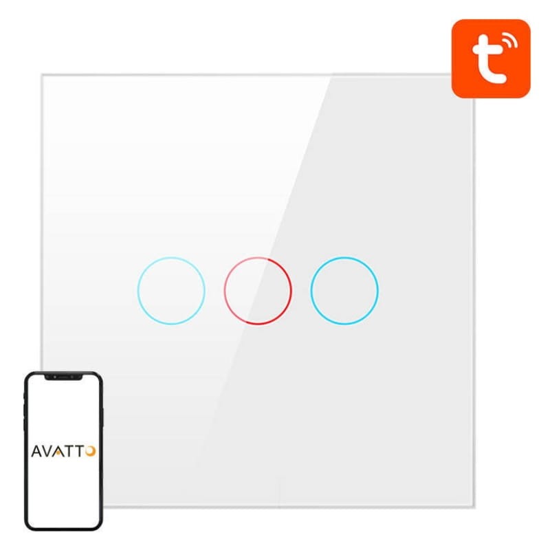 Avatto ZTS02-EU-W3 3 Botones ZigBee Blanco - Interruptor Táctil Inteligente - Ítem1