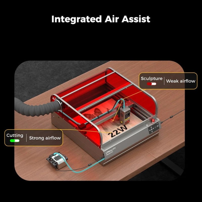 Grabador Láser Creality Falcon2 Pro 22W Máquina de Corte y Grabado con cámara integrada, soporte de aire, cubierta visible, control de fuego flujo de aire lente, 400 x 415 mm - Ítem6