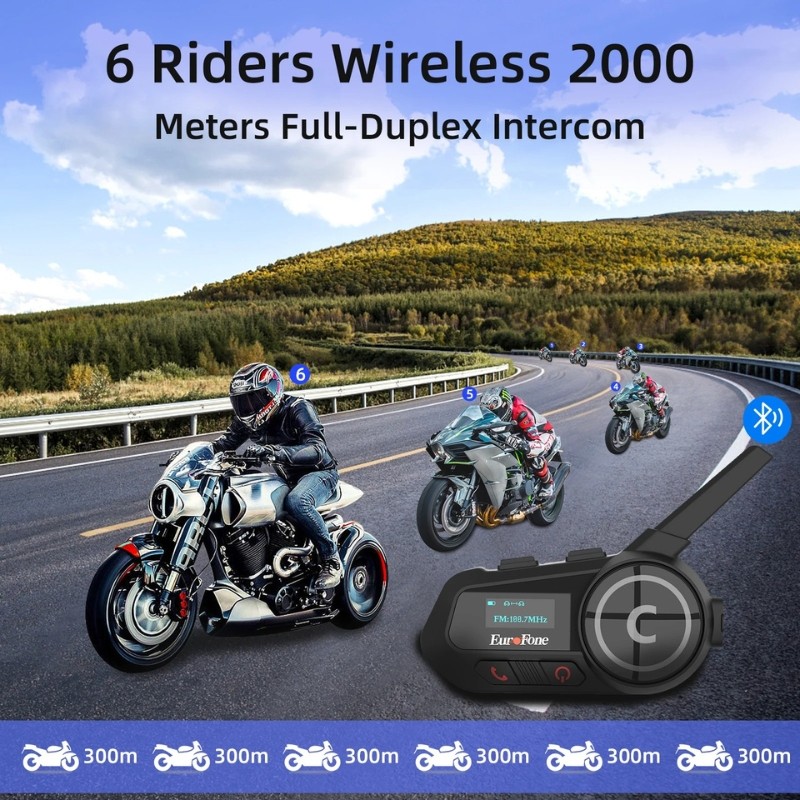 EuroFone S6-SC-B Mesh 6 conductores conversación simultánea - Intercomunicador para Moto - Ítem5