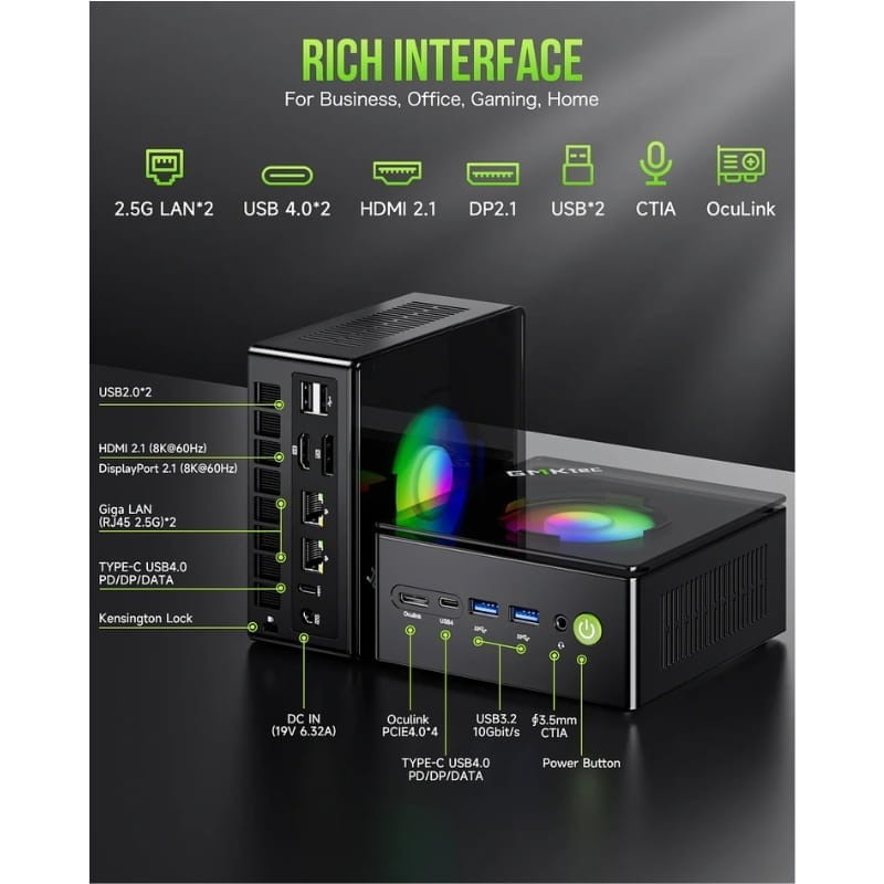 GMKtec NucBox K11 Ryzen 9 8945HS/16Go DDR5/1To SSD Win 11 Noir - Mini PC Gaming - Ítem5