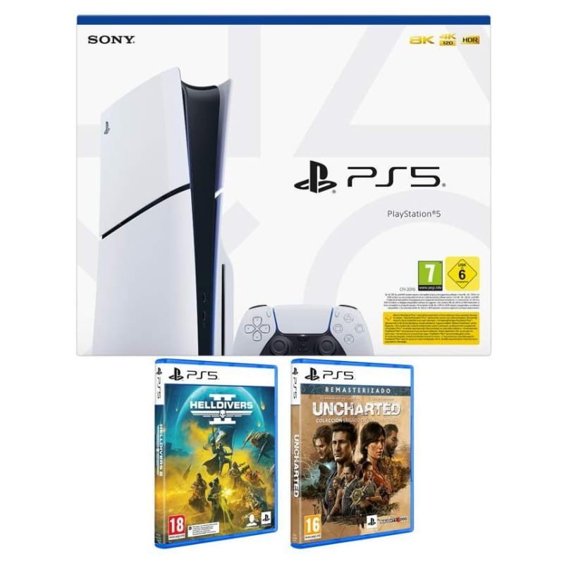 PlayStation 5 (PS5) Slim 1TB + Helldrivers 2 + Uncharted Blanco - Consola SONY - Ítem1