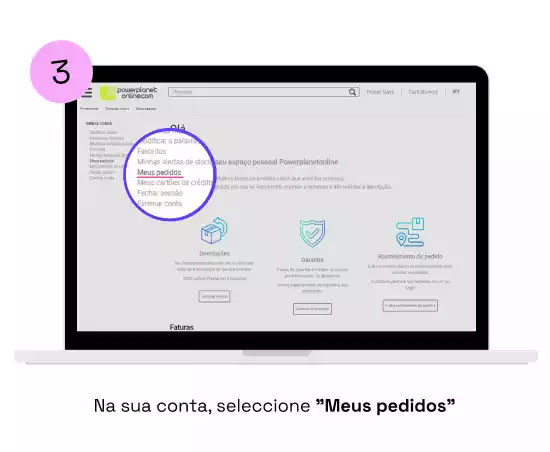 Na sua conta, selecione Minhas encomendas