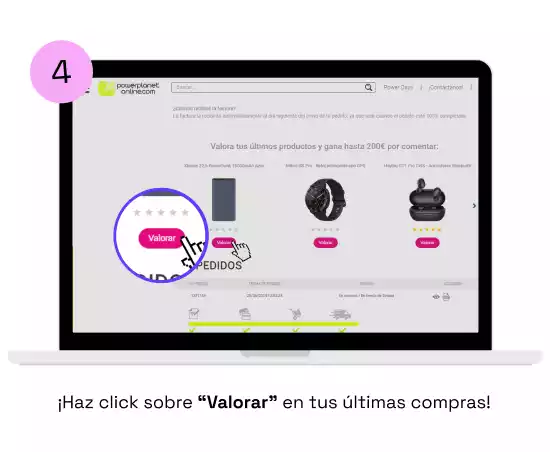 Haz clic sobre Valorar en tus últimas compras