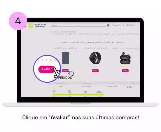 Clique em Avaliar nas suas últimas compras