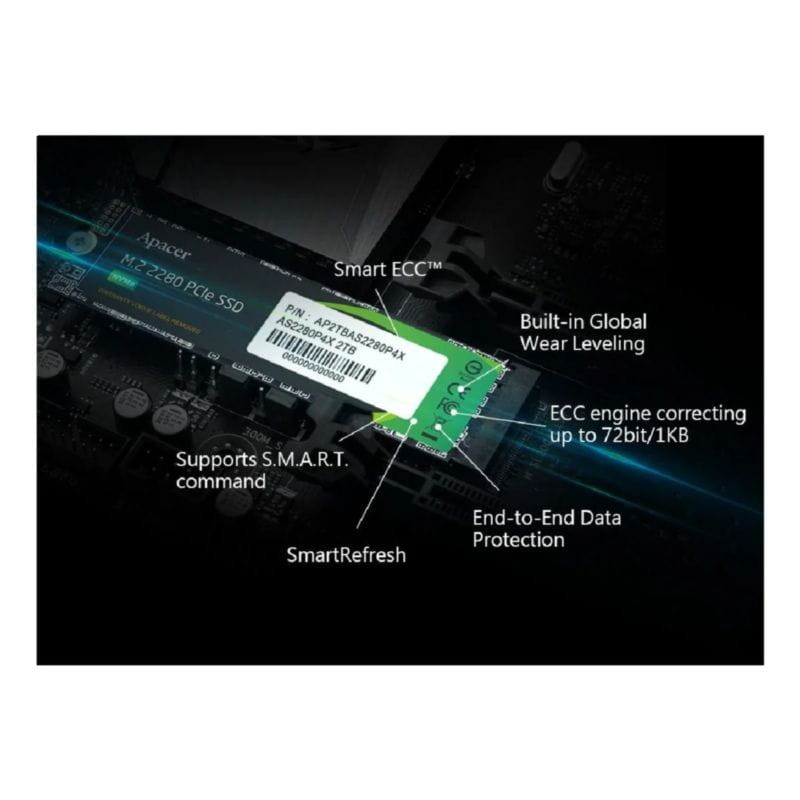 Apacer AS2280P4X 1 TB NVMe PCIe 3 M.2 2280 3D NAND Negro - Disco SSD - Ítem1