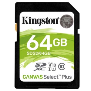 Kingston Canvas Select Plus 64 GB Clase 10 UHS-I U1 V10 Verde / Blanco - Tarjeta SD