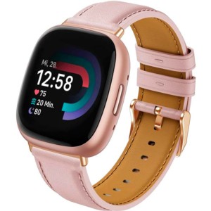 Correa de cuero rosa para Fitbit Versa 4