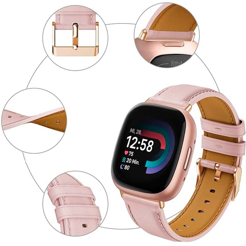 Bracelet en cuir rose pour Fitbit Versa 4 - Ítem2