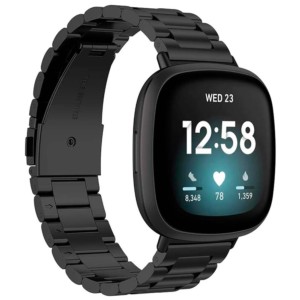 Pulseira metálica de elos preta para Fitbit Versa 4