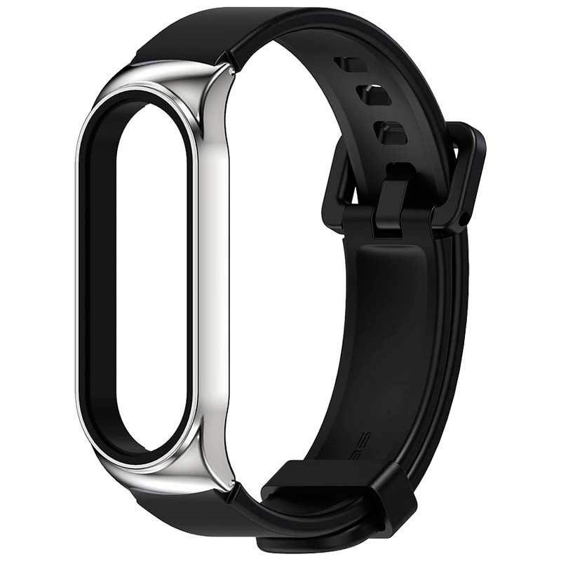 Bracelet pour Xiaomi Mi Band 5 et 6 en Métal avec Fermoir Magnétique,  Design élégant - Noir - Français