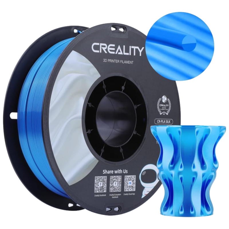 Filamento Creality PLA CR-Silk - 1.75mm - Con Textura Sedosa Y Brillante Y Tacto Suave - Velocidad de impresión hasta 100mm/s - Bobina de 1kg Color Azul - Compatible con impresoras 3D FDM - Ítem