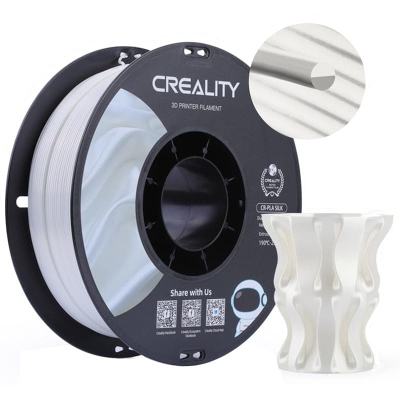 Filamento Creality PLA CR-Silk - 1.75mm - Con Textura Sedosa Y Brillante Y Tacto Suave - Velocidad de impresión hasta 100mm/s - Bobina de 1kg Color Blanco - Compatible con impresoras 3D FDM - Ítem