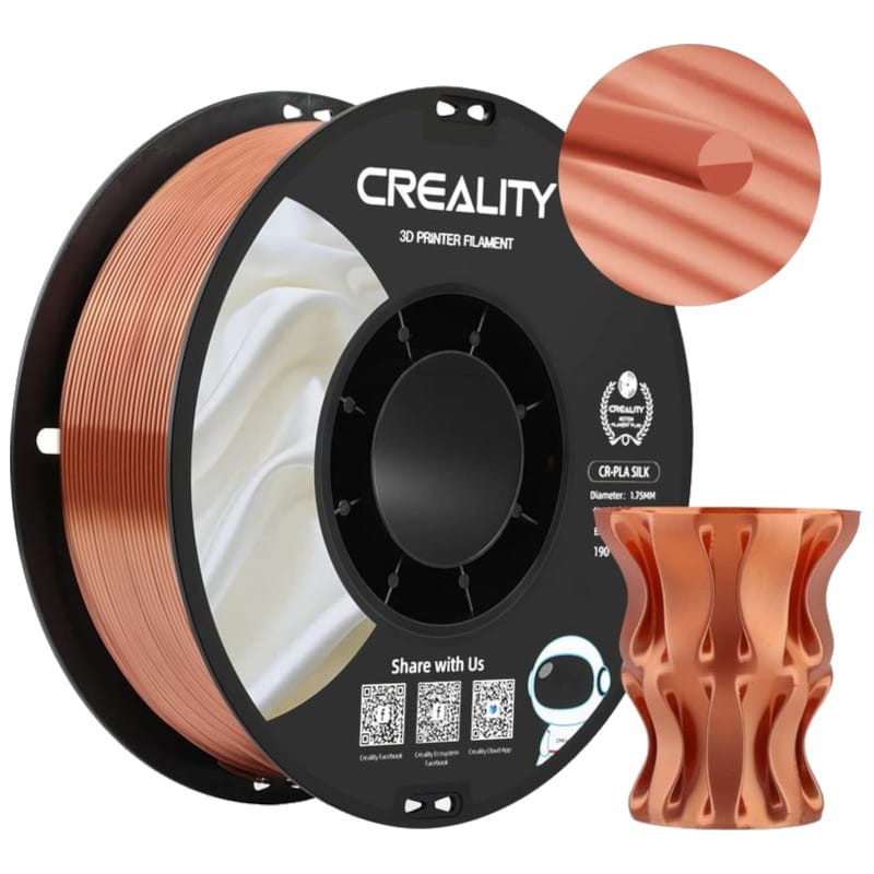 Filamento Creality PLA CR-Silk - 1.75mm - Con Textura Sedosa Y Brillante Y Tacto Suave - Velocidad de impresión hasta 100mm/s - Bobina de 1kg Color Cobre y Oro - Compatible con impresoras 3D FDM - Ítem