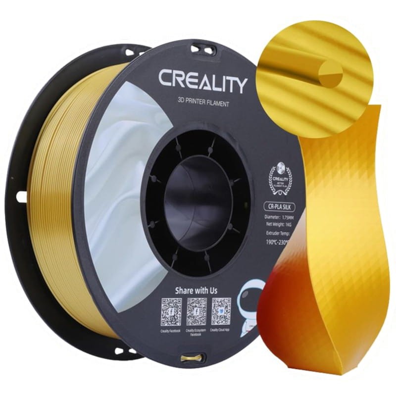 Filamento Creality PLA CR-Silk - 1.75mm - Con Textura Sedosa Y Brillante Y Tacto Suave - Velocidad de impresión hasta 100mm/s - Bobina de 1kg Color Dorado - Compatible con impresoras 3D FDM - Ítem