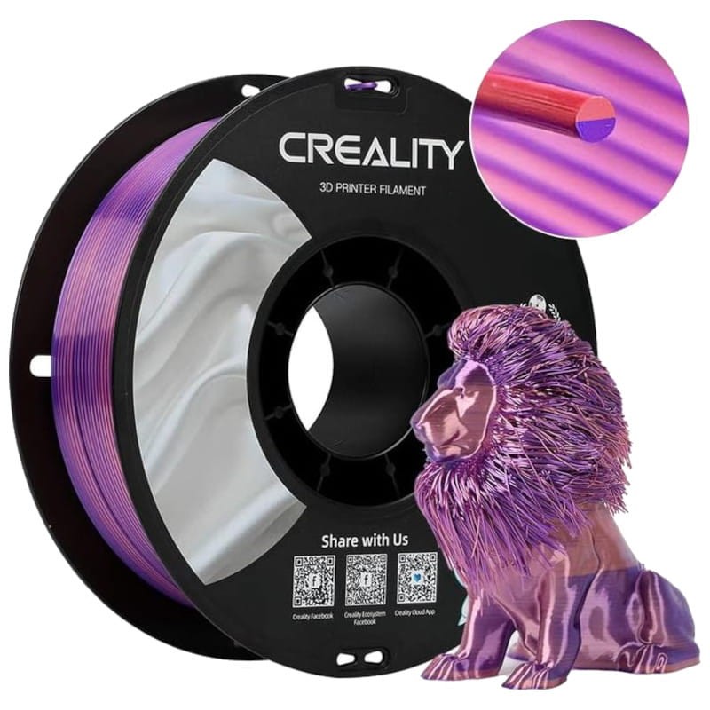 Filamento Creality PLA CR-Silk - 1.75mm - Con Textura Sedosa Y Brillante Y Tacto Suave - Velocidad de impresión hasta 100mm/s - Bobina de 1kg Color Púrpura y Rosa - Compatible con impresoras 3D FDM - Ítem