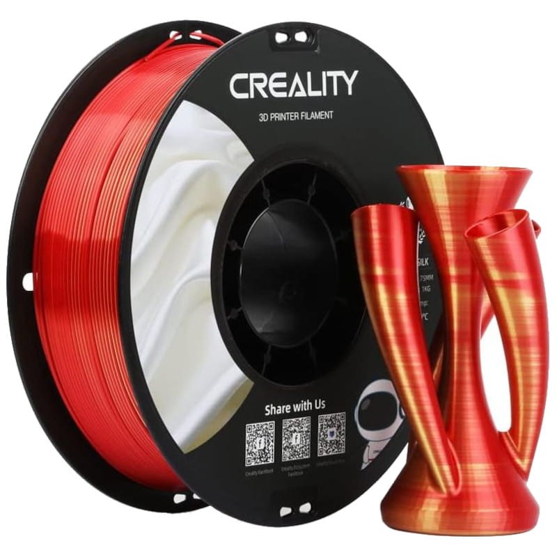 Filamento Creality PLA CR-Silk - 1,75mm - Com Textura Sedosa e Brilhante e Toque Suave - Velocidade de impressão até 100mm/s - Bobine de 1kg Cor Vermelho e Dourado - Compatível com impressoras 3D FDM - Item