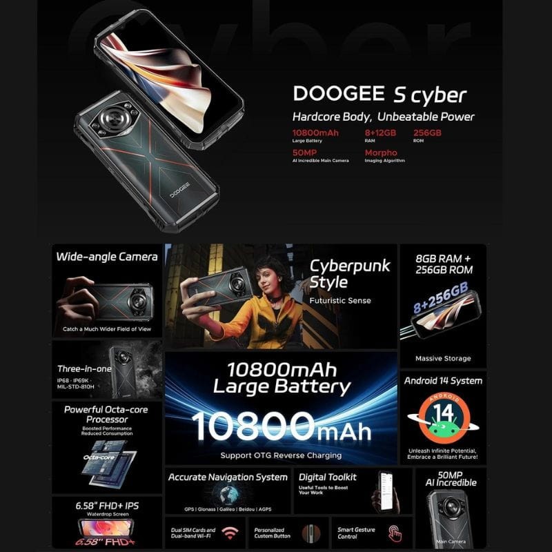 Doogee S Cyber 8Go/256Go Argent - Téléphone mobile durci - Ítem6