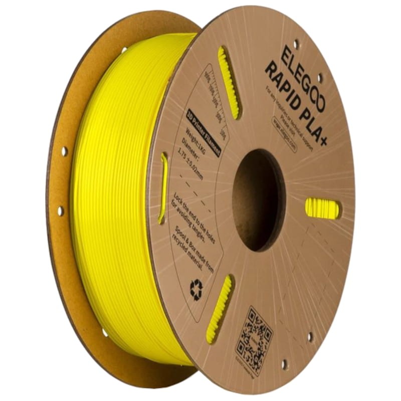 Filamento ELEGOO Rapid PLA + (PLUS) - 1,75mm - Impressão a alta velocidade até 600mm/s - Bobine de 1kg Cor Amarelo - Compatível com impressoras 3D FDM - Item