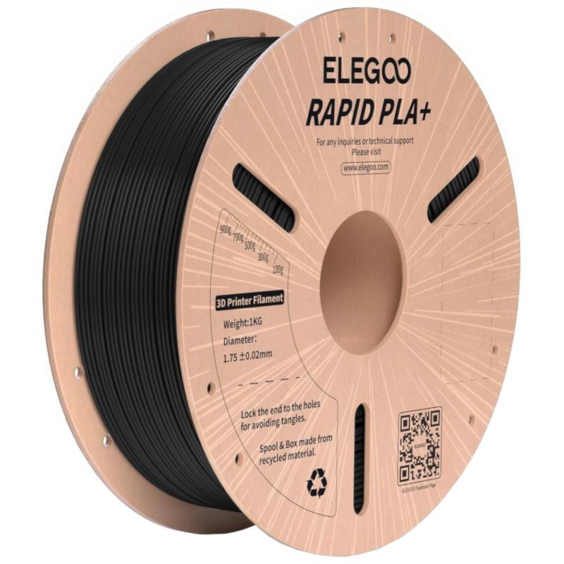 Filamento ELEGOO Rapid PLA + (PLUS) - 1.75mm - Impresión de alta velocidad hasta 600mm/s - Bobina de 1kg Color Negro - Compatible con impresoras 3D FDM - Ítem