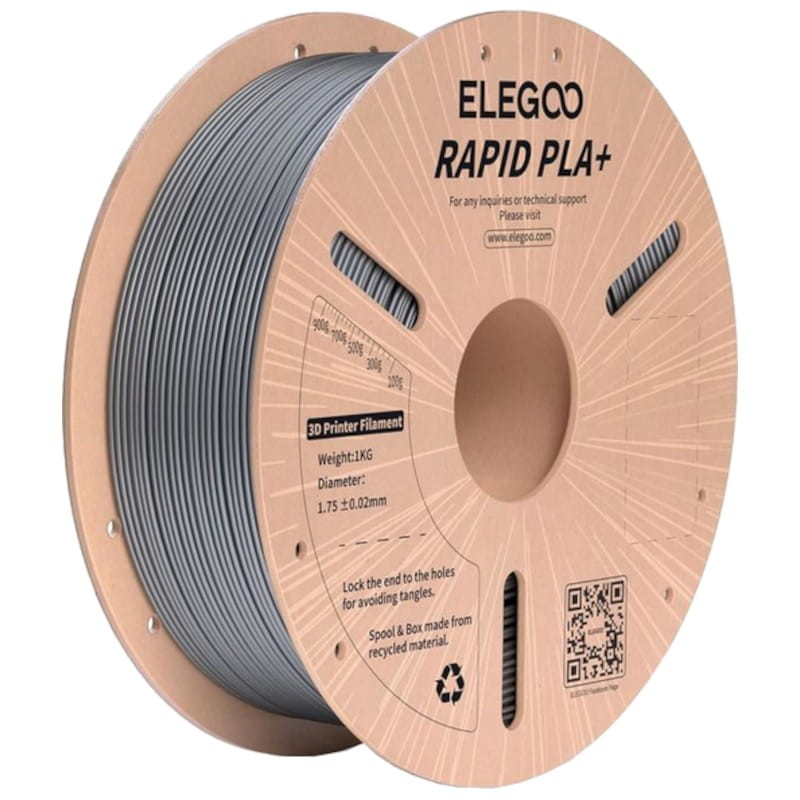 Filamento ELEGOO Rapid PLA + (PLUS) - 1.75mm - Impresión de alta velocidad hasta 600mm/s - Bobina de 1kg Color Plata - Compatible con impresoras 3D FDM - Ítem