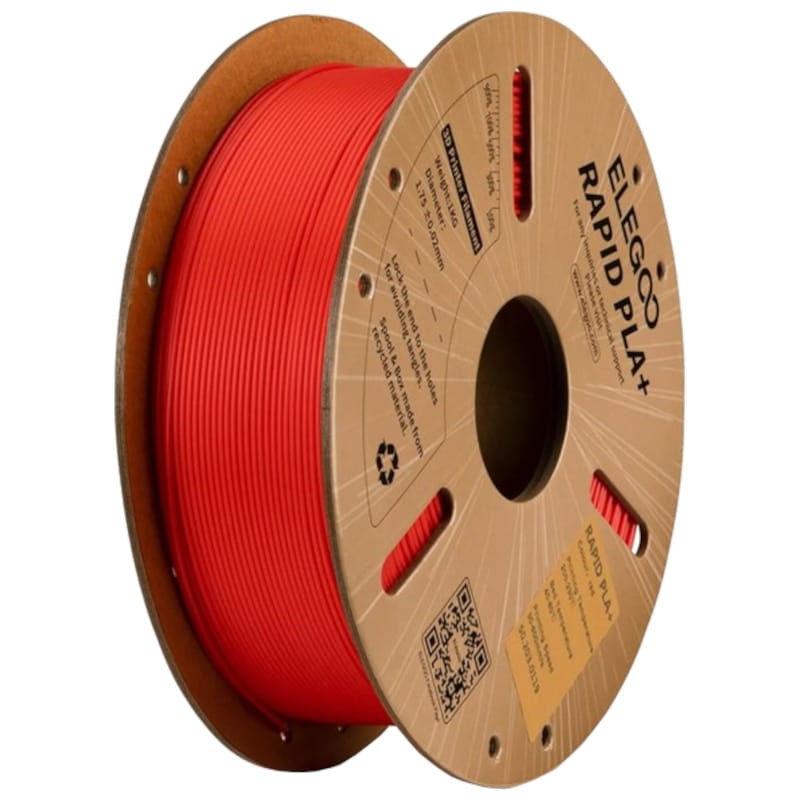 Filament ELEGOO Rapid PLA + (PLUS) - 1,75 mm - Impression haute vitesse jusqu'à 600 mm/s - Bobine de 1 kg Couleur Rouge - Compatible avec les imprimantes 3D FDM - Ítem