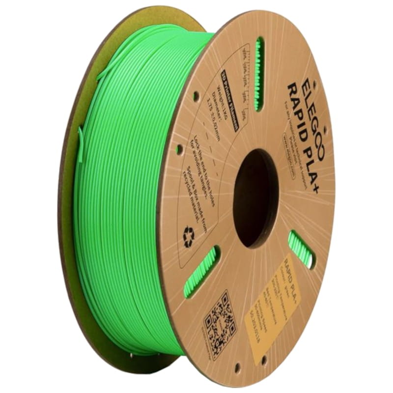 Filament ELEGOO Rapid PLA + (PLUS) - 1,75 mm - Impression haute vitesse jusqu'à 600 mm/s - Bobine de 1 kg Couleur Vert - Compatible avec les imprimantes 3D FDM - Ítem