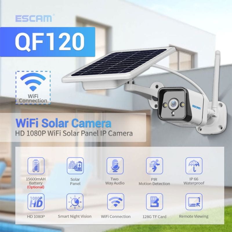 Escam QF120 2MP 1080p Wifi Visión nocturna Panel Solar Blanco - Cámara de vigilancia - Ítem5