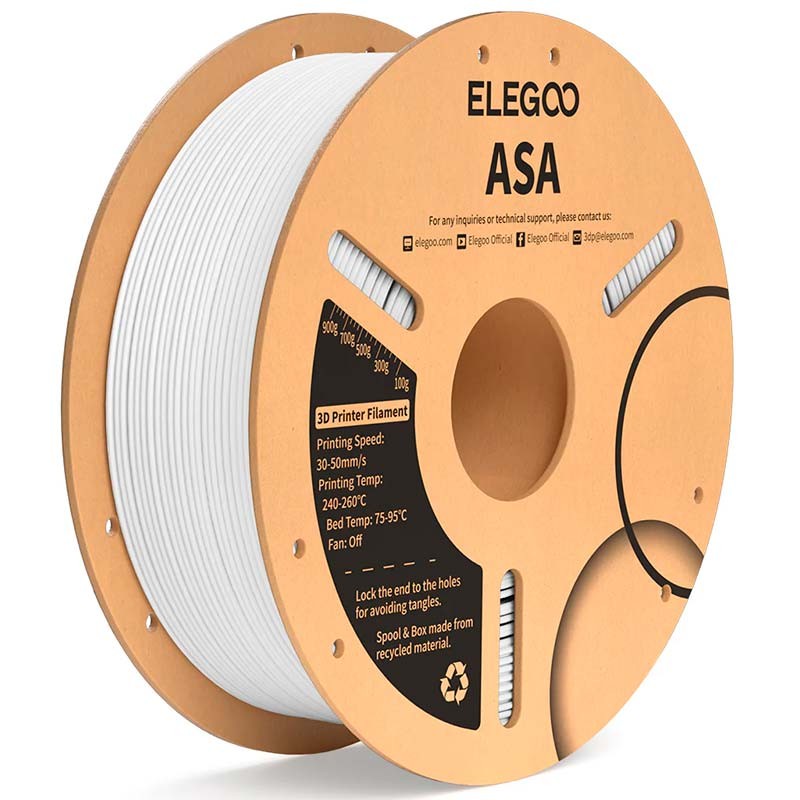 ELEGOO ASA Blanc pour Imprimantes 3D FDM - Filament 1.75mm Bobine de 1kg - Ítem