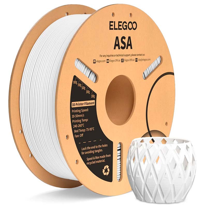 ELEGOO ASA Blanc pour Imprimantes 3D FDM - Filament 1.75mm Bobine de 1kg - Ítem1