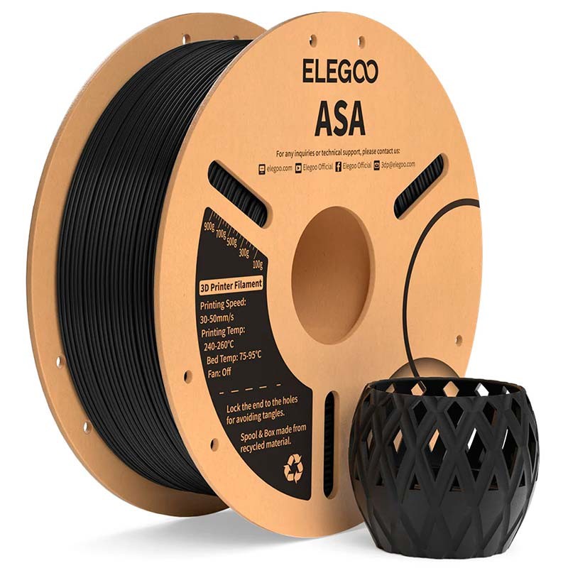 ELEGOO ASA Noir pour Imprimantes 3D FDM - Filament 1.75mm Bobine de 1kg - Ítem1