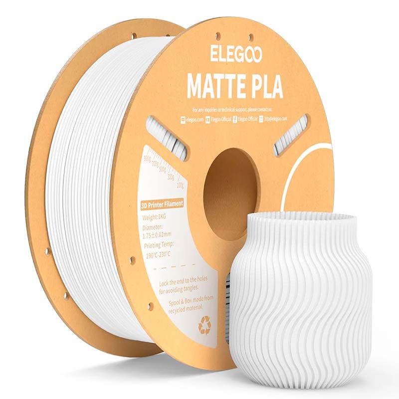 ELEGOO PLA MATTE Blanc Mat pour Imprimantes 3D FDM - Filament 1.75mm Bobine de 1kg - Ítem