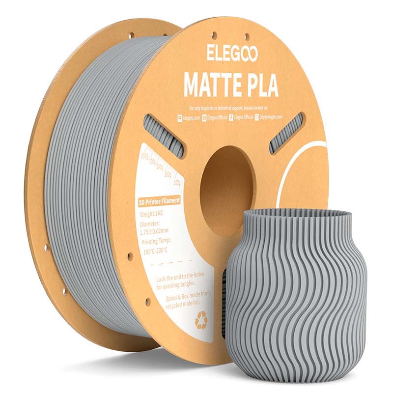 ELEGOO PLA MATTE Gris Mat pour Imprimantes 3D FDM - Filament 1.75mm Bobine de 1kg - Ítem