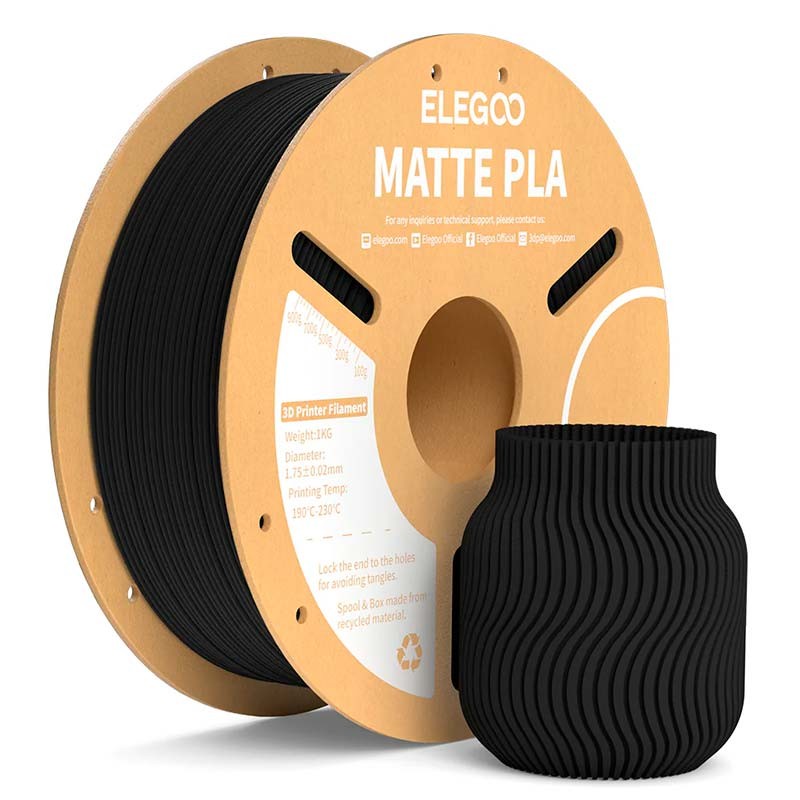 ELEGOO PLA MATTE Negro Mate para Impresoras 3D FDM - Filamento 1.75mm Bobina de 1kg - Ítem