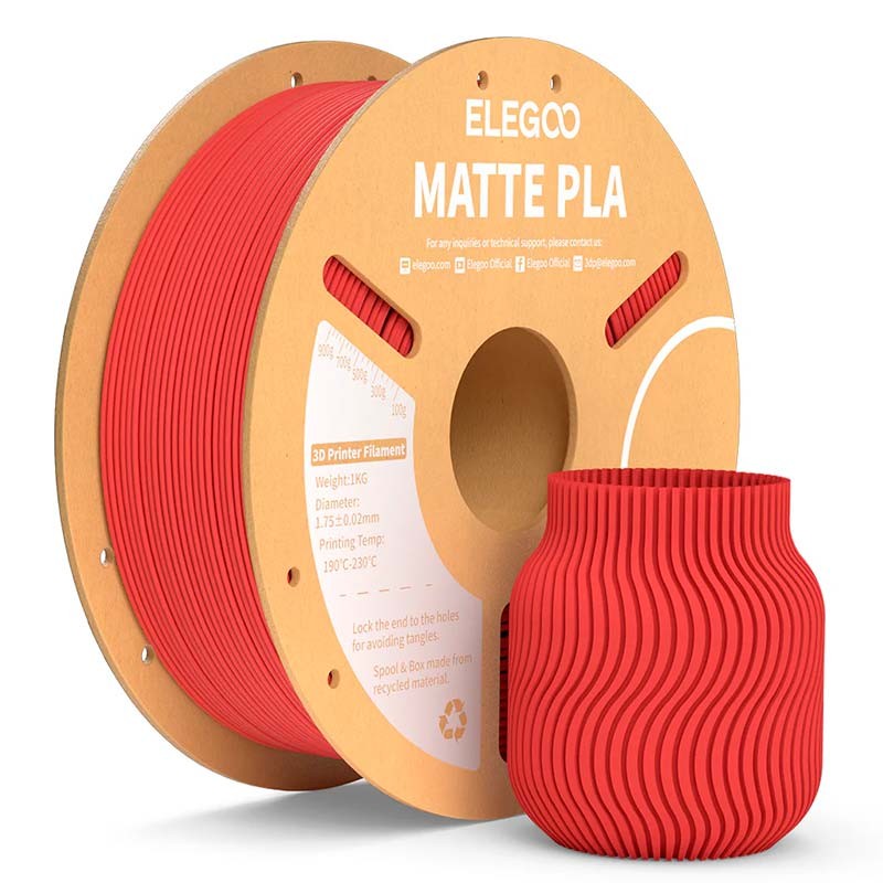 ELEGOO PLA MATTE Rouge Mat pour Imprimantes 3D FDM - Filament 1.75mm Bobine de 1kg - Ítem