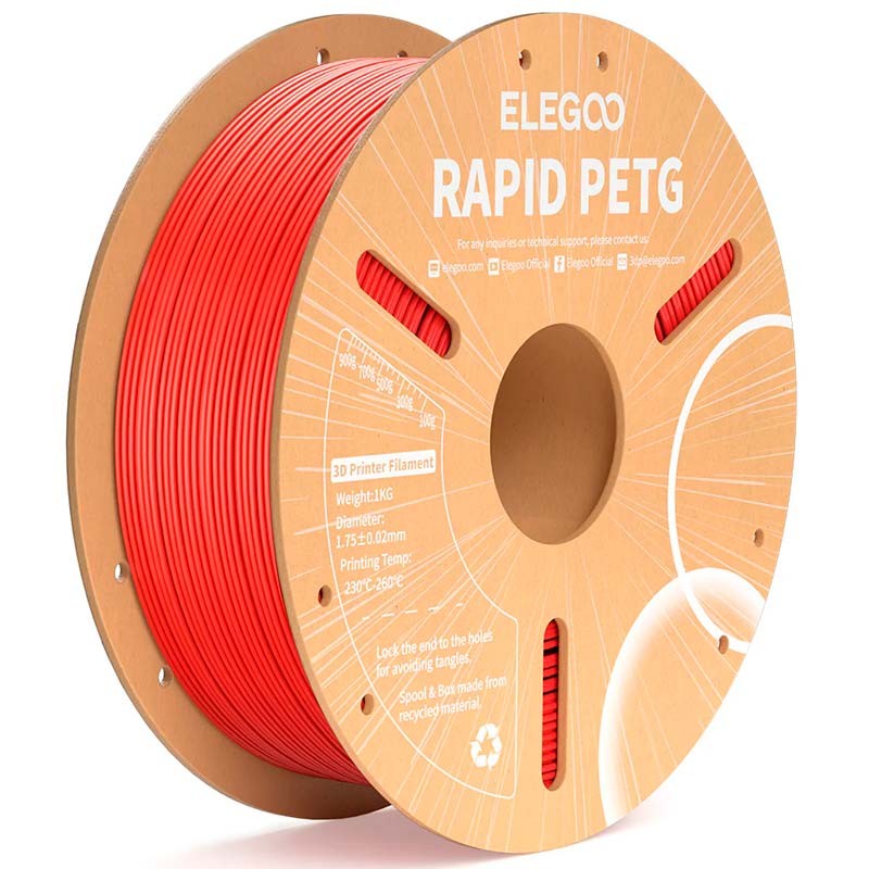 ELEGOO Rapid PETG Vermelho para Impressoras 3D FDM - Filamento 1.75mm Bobina de 1kg - Item