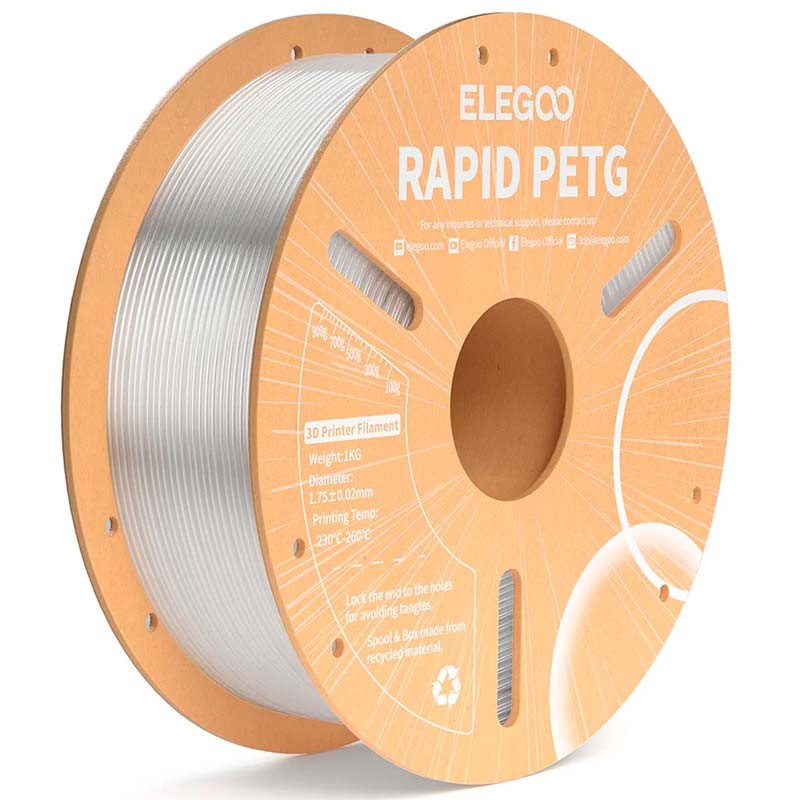 ELEGOO Rapid PETG Transparente para Impressoras 3D FDM - Filamento 1.75mm Bobina de 1kg - Item