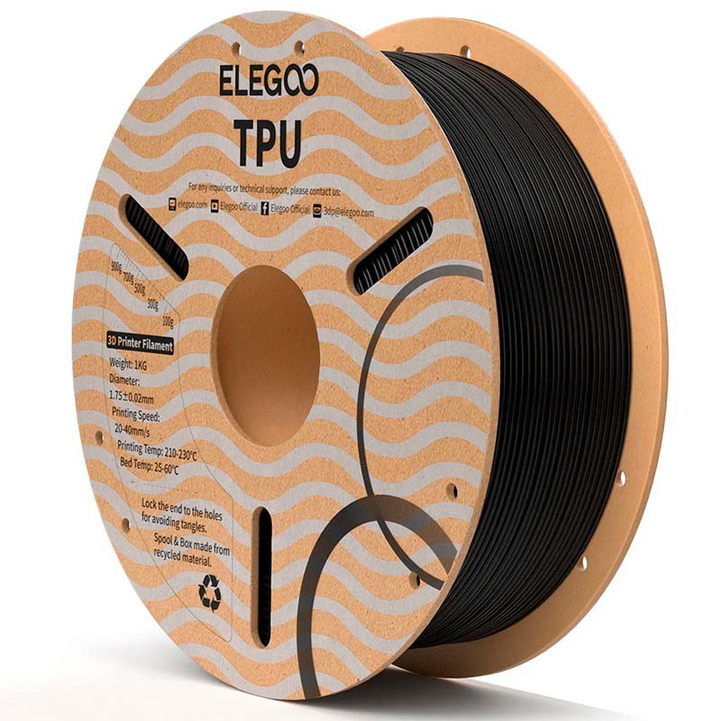 ELEGOO TPU Preto para Impressoras 3D FDM - Filamento 1.75mm Bobina de 1kg - Item