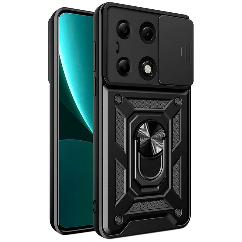 Capa de Armadura Militar preta para Xiaomi Redmi Note 13 Pro 4G com proteção de câmara, suporte magnético e anel - Item