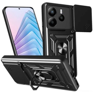 Coque d'armure militaire pour Xiaomi Redmi Note 14 5G avec protection de l'appareil photo, support métallique et anneau Noir