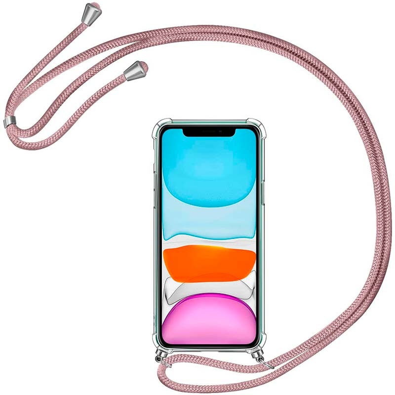 Funda colgante de silicona premium rosa con cuerda para iphone se