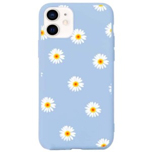 Capa de silicone azul claro com estampado de margaritas para iPhone 11