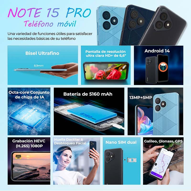 Hotwav Note 15 Pro 4GB/128GB Azul Claro - Teléfono móvil - Ítem1