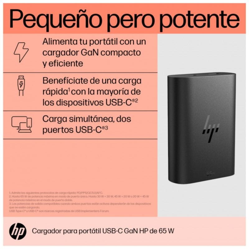 HP 600Q7AA 65 W USB-C 2 Puertos GaN Negro - Cargador portátil - Ítem9