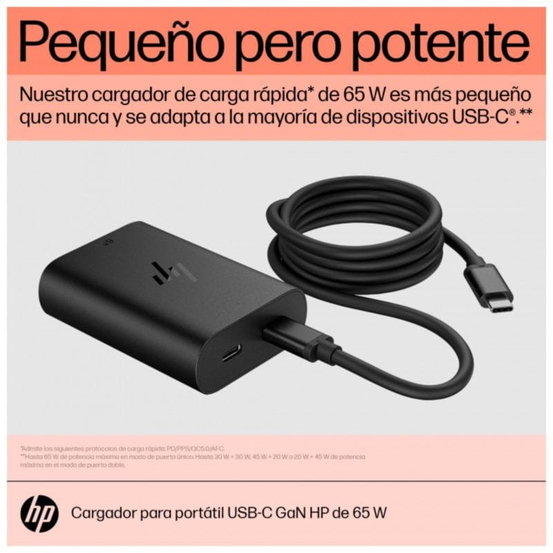 HP 600Q7AA 65 W USB-C 2 Puertos GaN Negro - Cargador portátil - Ítem8