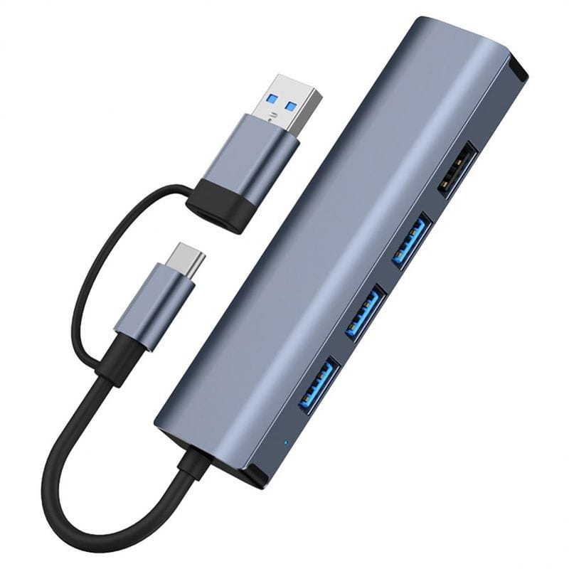 Hub USB BYL-2208 5 en 2 USB 3.0+Tipo-C/RJ45 (Gigabit)+USB 3.0+2.0 Gris - Ítem1